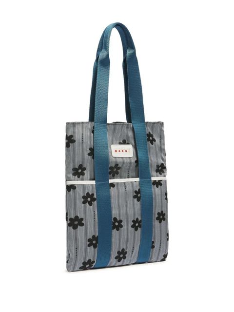 Marni floral tape-handles tote bag - Blue