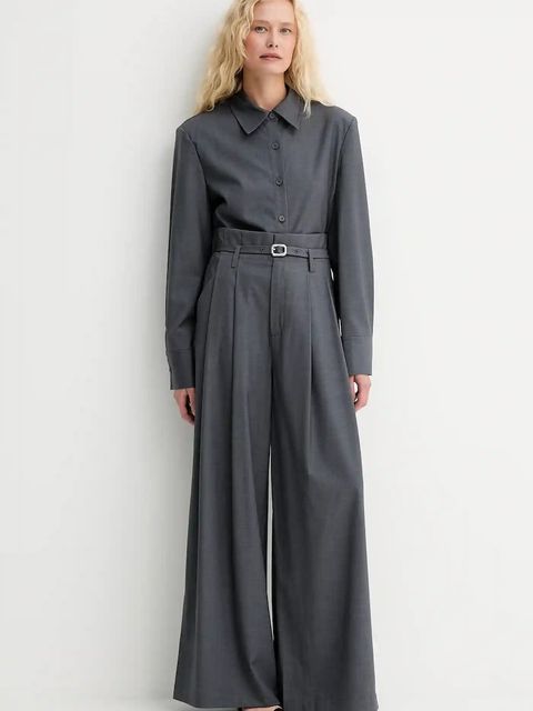 ISABELLE BLANCHE spodnie z domieszką wełny damskie kolor szary proste high waist IS25FW-P036-T002 - zdjęcie produktu nr 2