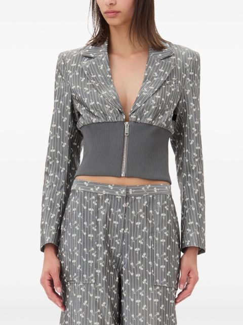 GANNI jacquard cropped blazer - Grey