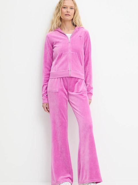 Juicy Couture bluza HERITAGE ROBYN HOODIE damska kolor różowy z kapturem z aplikacją JCSEBJ007G