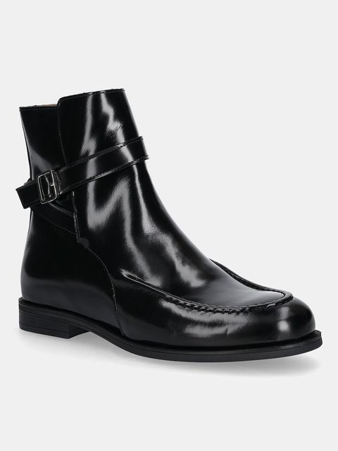 BOSS botki skórzane Lycia damskie kolor czarny na płaskim obcasie 50548582 - zdjęcie produktu nr 1