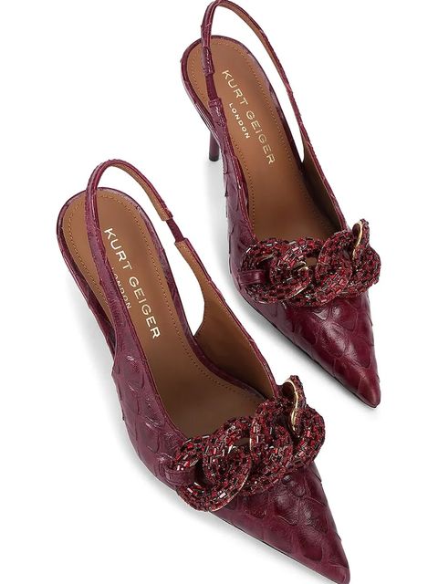 Kurt Geiger London szpilki skórzane Crystal Chain Slingback kolor czerwony 4986554719