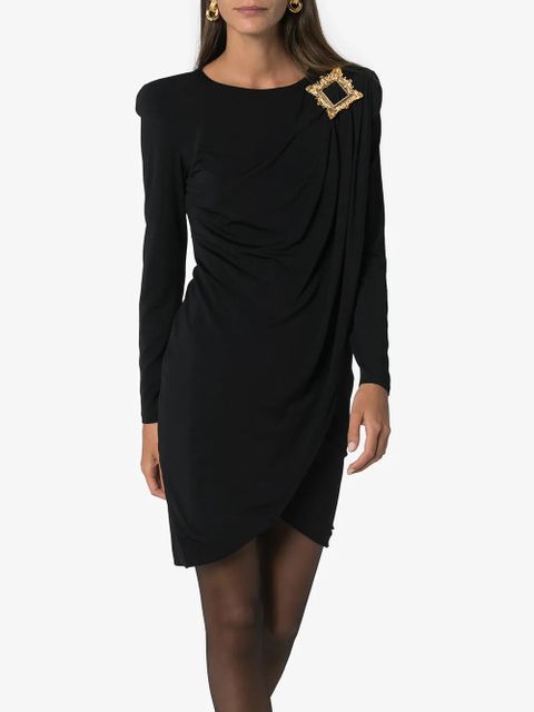 Moschino draped exaggerated shoulder dress - Black