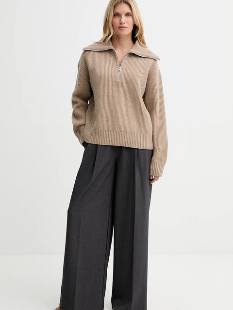 Filippa K sweter wełniany damski kolor beżowy z golfem 31654