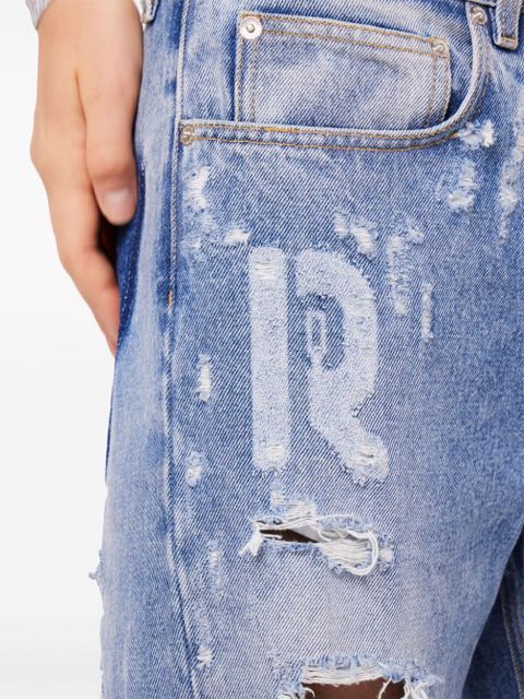 Rabanne ripped-detailing cotton wide-leg jeans - Blue