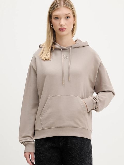 HUGO bluza bawełniana damska kolor beżowy z kapturem z aplikacją 50522423 - zdjęcie produktu nr 1
