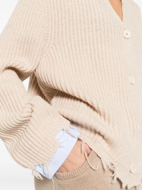 SOLOTRE V-neck distressed-finish cardigan - Neutrals