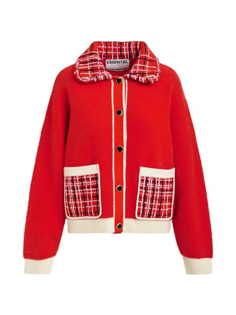 Essentiel Antwerp tweed-collar patch-pocket cardigan - Red - zdjęcie produktu nr 1