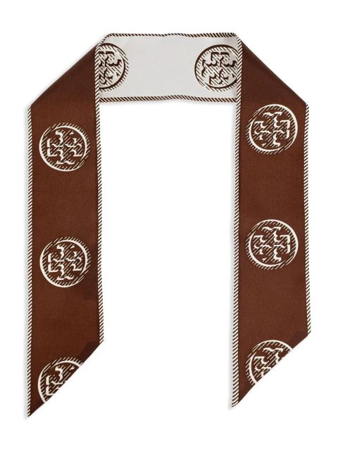 Tory Burch monogrammed silk scarf - Brown - zdjęcie produktu nr 1