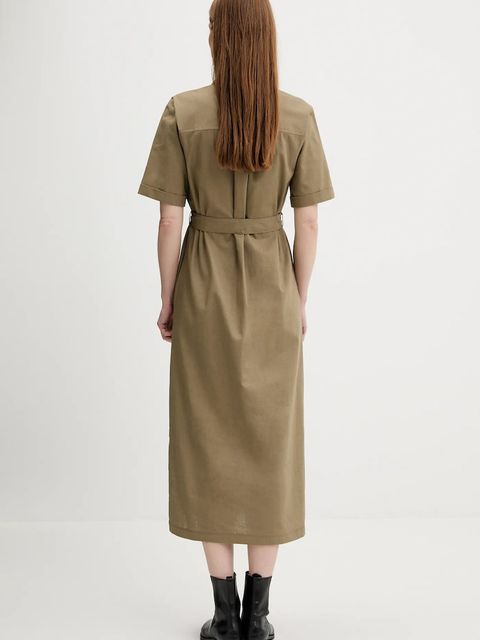 Barbour sukienka z domieszką lnu NICOLE kolor zielony midi prosta LDR0894