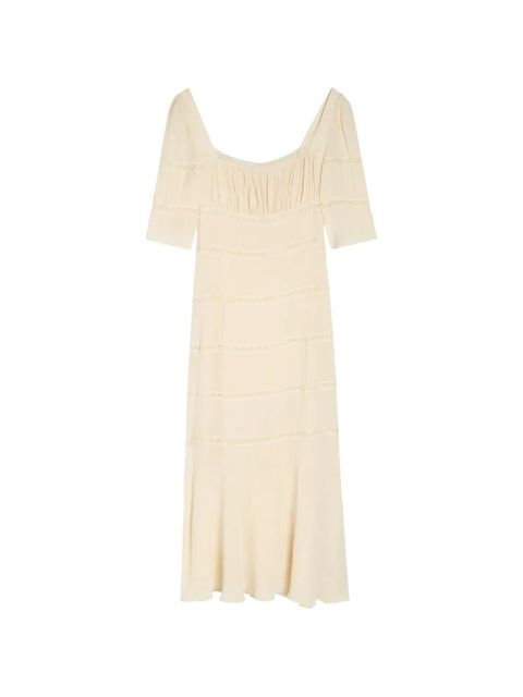 Reformation Laverna lace ruched midi dress - Neutrals - zdjęcie produktu nr 1