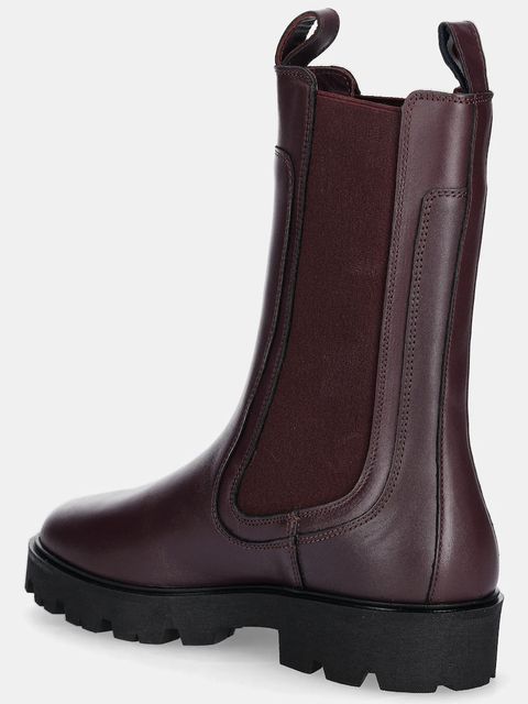 Tommy Hilfiger sztyblety skórzane TH LTHR MID CHELSEA damskie kolor bordowy na płaskim obcasie FW0FW08770