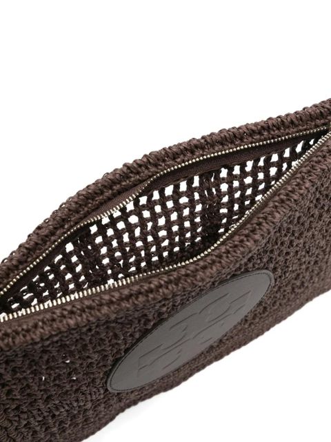 Tory Burch Ella hand-crocheted logo-detail clutch bag - Brown