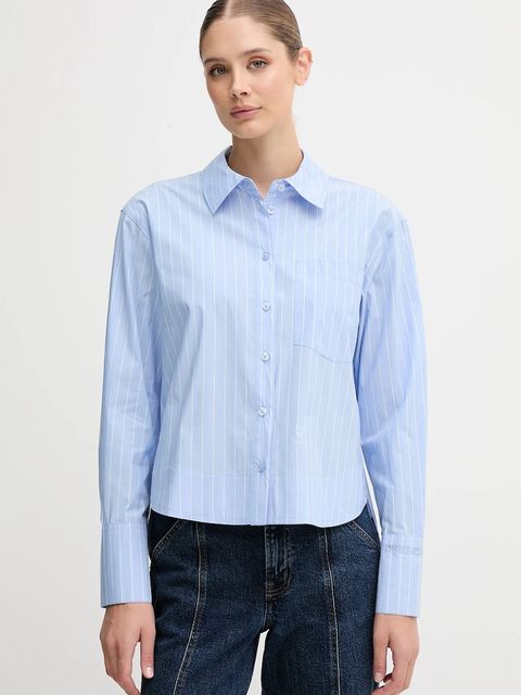 Dkny koszula bawełniana damska kolor niebieski relaxed z kołnierzykiem klasycznym DJ5W2129 - zdjęcie produktu nr 1