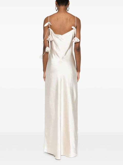 Self-Portrait floral-appliqué satin maxi dress - Neutrals