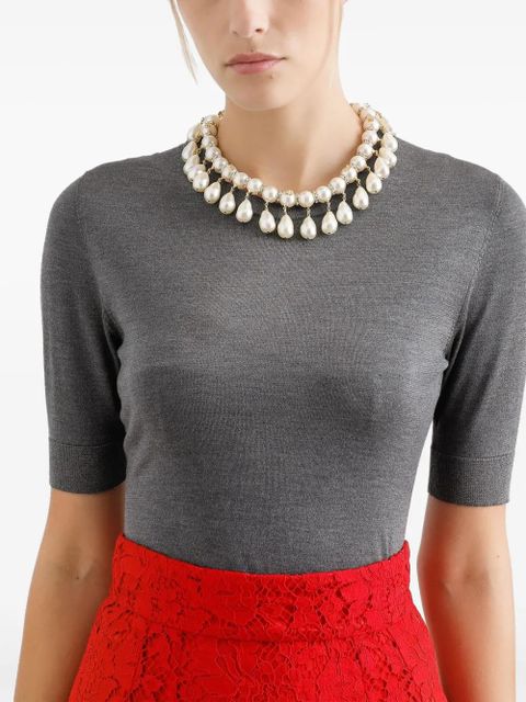 Dolce & Gabbana logo-embellished pearl necklace - Gold