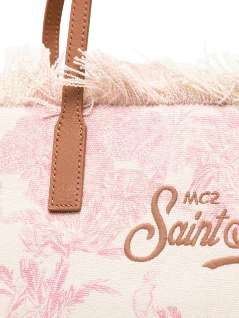 MC2 Saint Barth fringed palm-print tote bag - Neutrals
