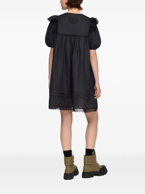 GANNI ruffled lace-trim dress - Black