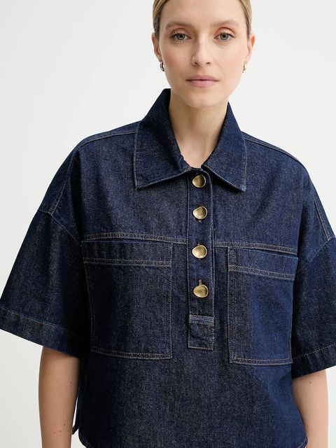 Sessun bluzka jeansowa damska kolor niebieski gładka 25110014