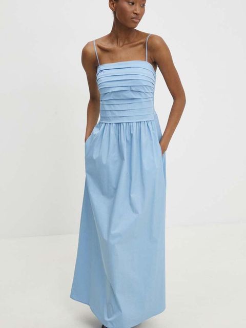 Answear.LAB sukienka kolor niebieski maxi rozkloszowana