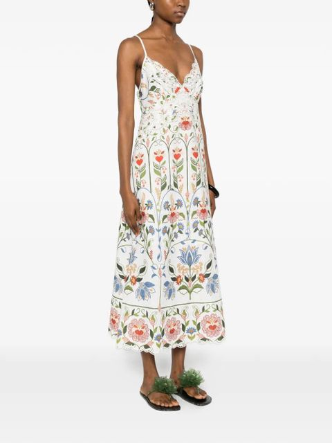 FARM Rio Stitched Garden embroidered midi dress - White