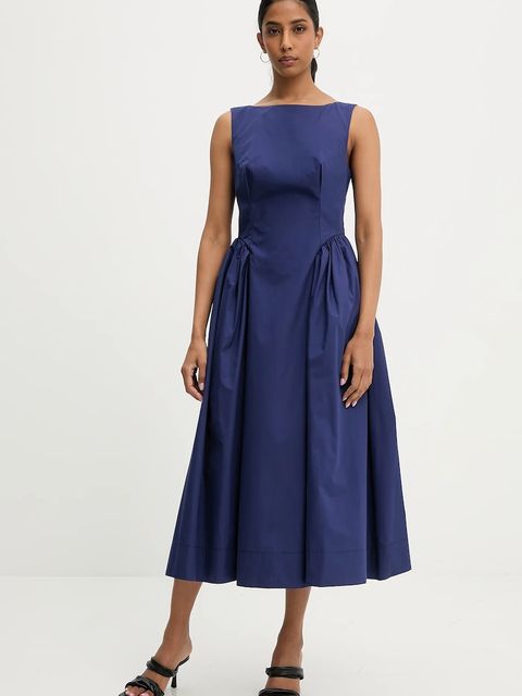 Answear.LAB sukienka bawełniana kolor granatowy midi rozkloszowana - zdjęcie produktu nr 1