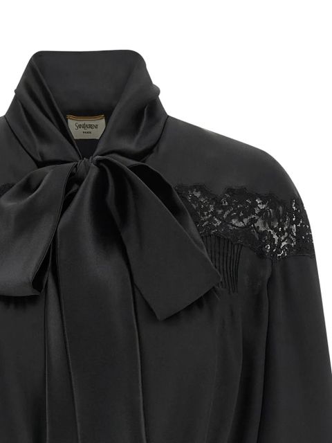 Saint Laurent lace lavallière silk blouse - Black