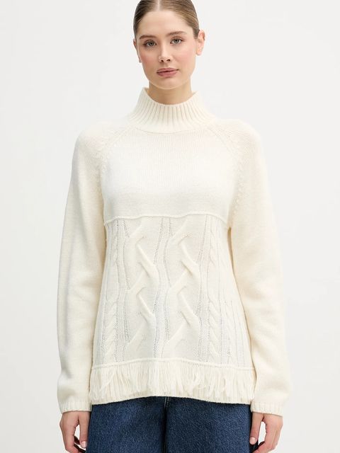 United Colors of Benetton sweter z dodatkiem wełny damski kolor beżowy z półgolfem 191VD204A - zdjęcie produktu nr 1