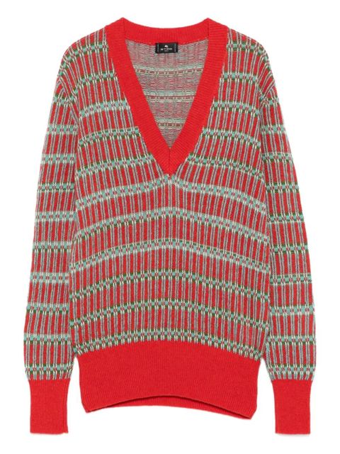 ETRO geometric-pattern V-neck sweater - Red - zdjęcie produktu nr 1