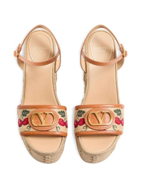 Valentino Garavani VLogo Signature Cherryfic-print wedge sandals - Neutrals