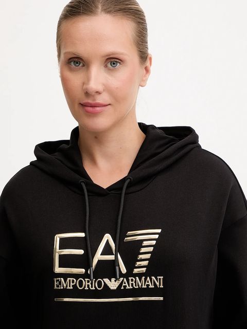 EA7 Emporio Armani bluza damska kolor czarny z kapturem z aplikacją AF12473.7W000417