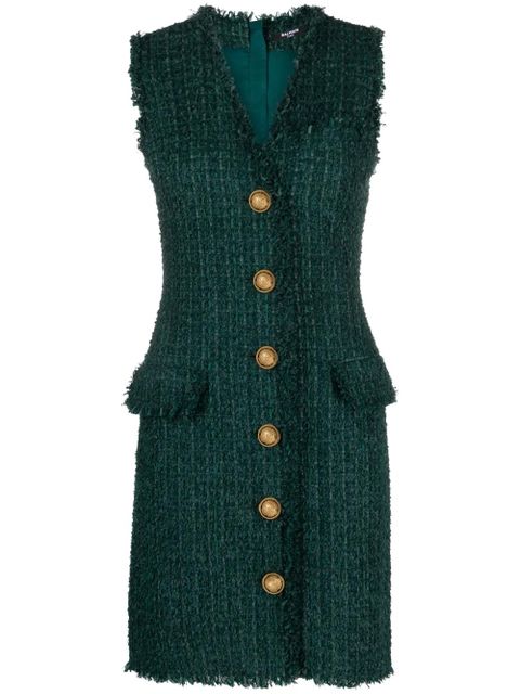 Balmain V-neck buttoned tweed minidress - Green - zdjęcie produktu nr 1