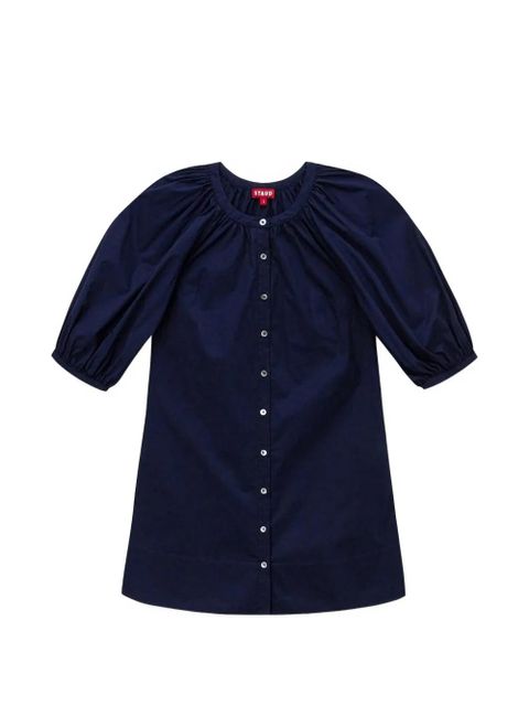 STAUD puffed-sleeve button-fastening mini dress - Blue - zdjęcie produktu nr 1