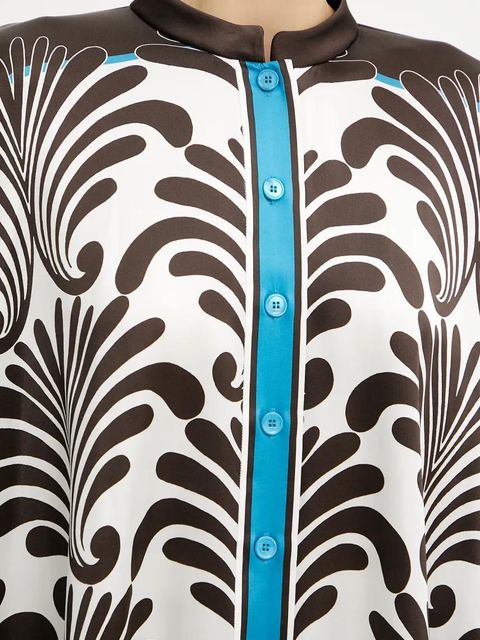 Luisa Spagnoli koszula jedwabna damska kolor brązowy relaxed ze stójką 541734