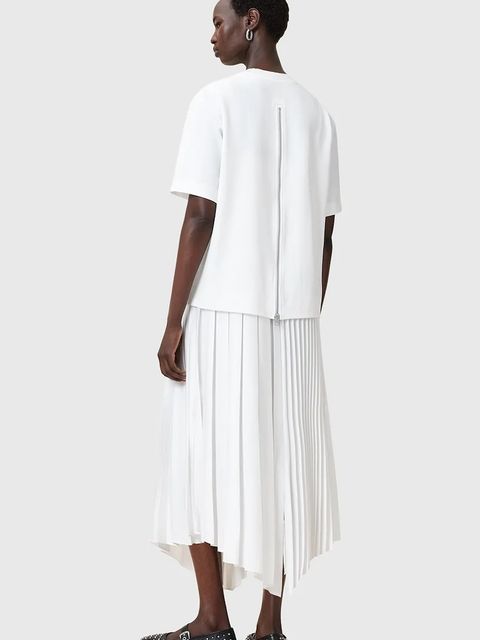 AllSaints sukienka i t-shirt JAX kolor biały maxi rozkloszowana W326DB