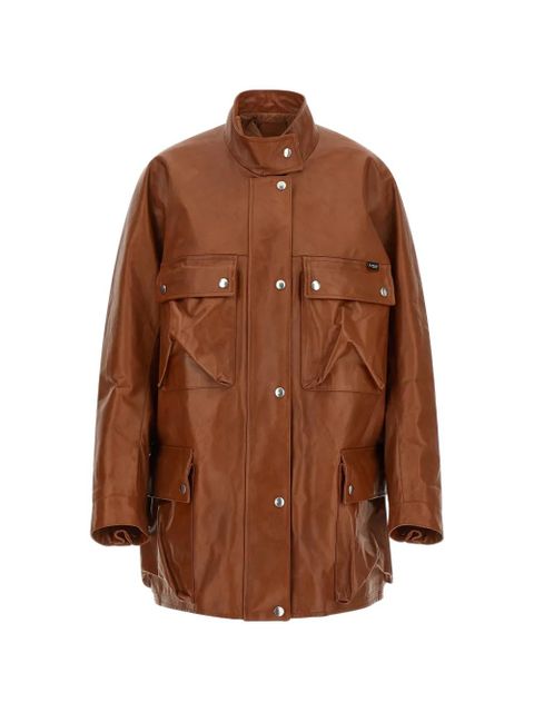 Prada standing collar antiqued leather jacket - Brown - zdjęcie produktu nr 1