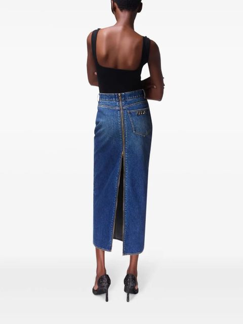 AREA logo-charm denim midi skirt - Blue