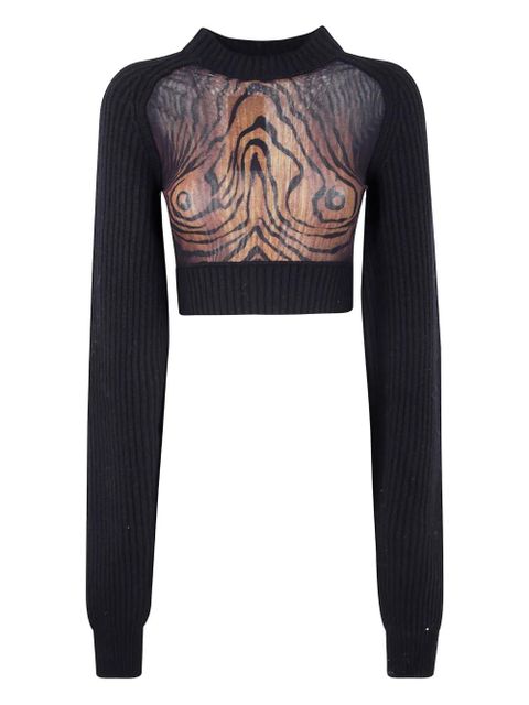 Jean Paul Gaultier wood-print wool top - Black - zdjęcie produktu nr 1