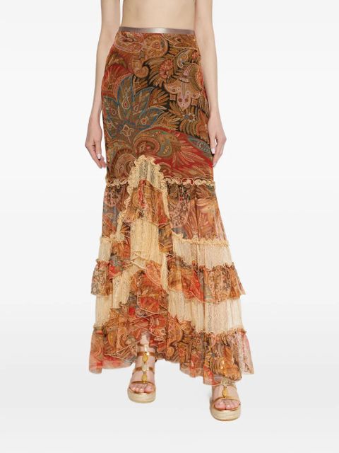 ETRO ruffled paisley-print maxi skirt - Orange