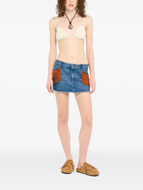 Alanui fringed-detail mini denim skirt - Blue - zdjęcie produktu nr 2