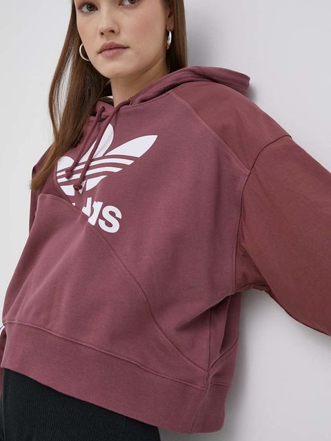 adidas Originals bluza bawełniana Split Trefoil HC7035 damska kolor bordowy z kapturem z nadrukiem HC7035-QUICRI - zdjęcie produktu nr 1