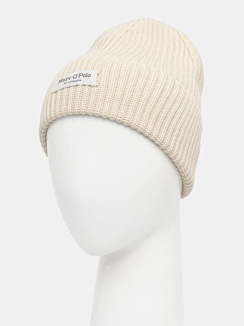 Marc O'Polo czapka bawełniana kolor beżowy z cienkiej dzianiny bawełniana M09605901141 - zdjęcie produktu nr 2