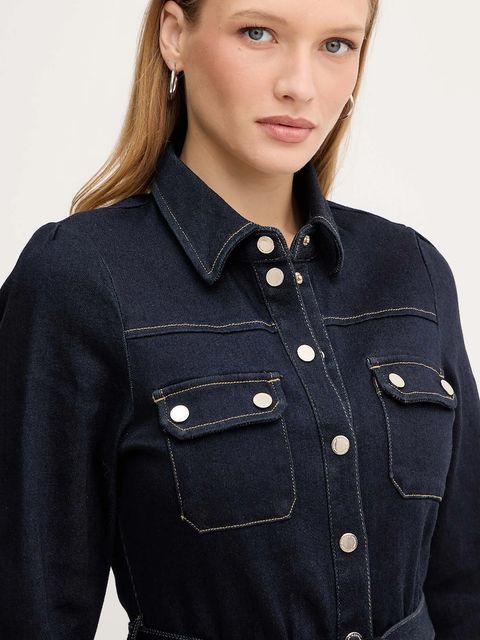 Morgan sukienka jeansowa kolor granatowy midi rozkloszowana RJEANA