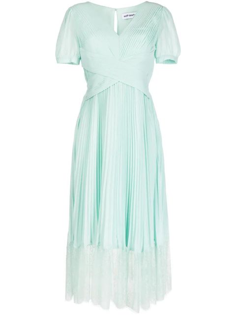 Self-Portrait pleated lace-trim midi dress - Blue - zdjęcie produktu nr 1