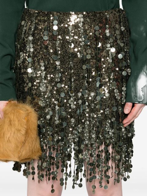 Blumarine sequin-embellished fringe mini skirt - Green