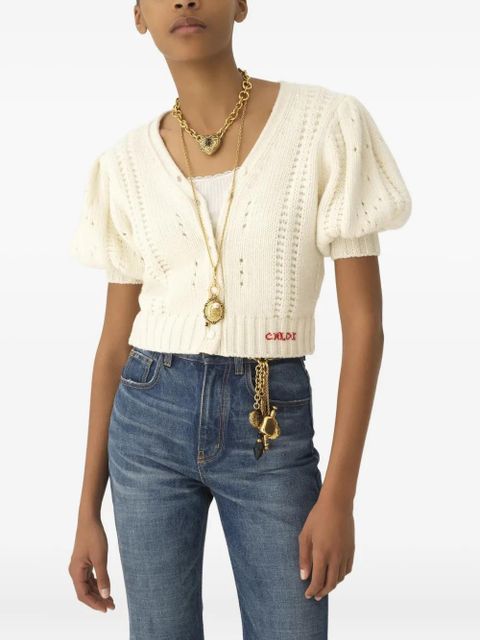 Chloé button puff-sleeve cardigan - White