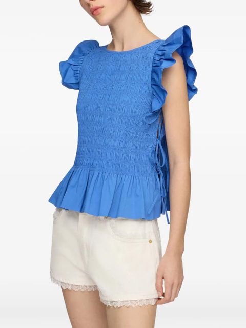 GANNI ruffled-sleeve smocked blouse - Blue - zdjęcie produktu nr 1