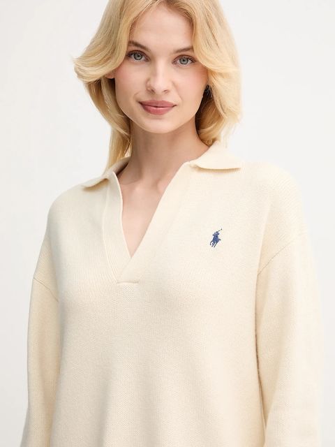 Polo Ralph Lauren sukienka z wełną kolor beżowy mini oversize 211A91143