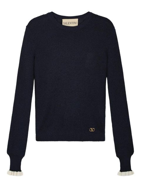 Valentino Garavani ribbed-knit ruffled-cuff sweater - Blue - zdjęcie produktu nr 1