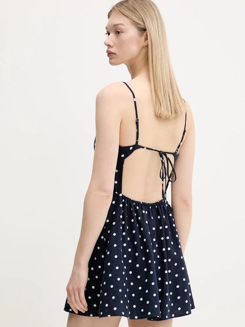 Hollister Co. sukienka lniana kolor granatowy mini rozkloszowana KI359-5224